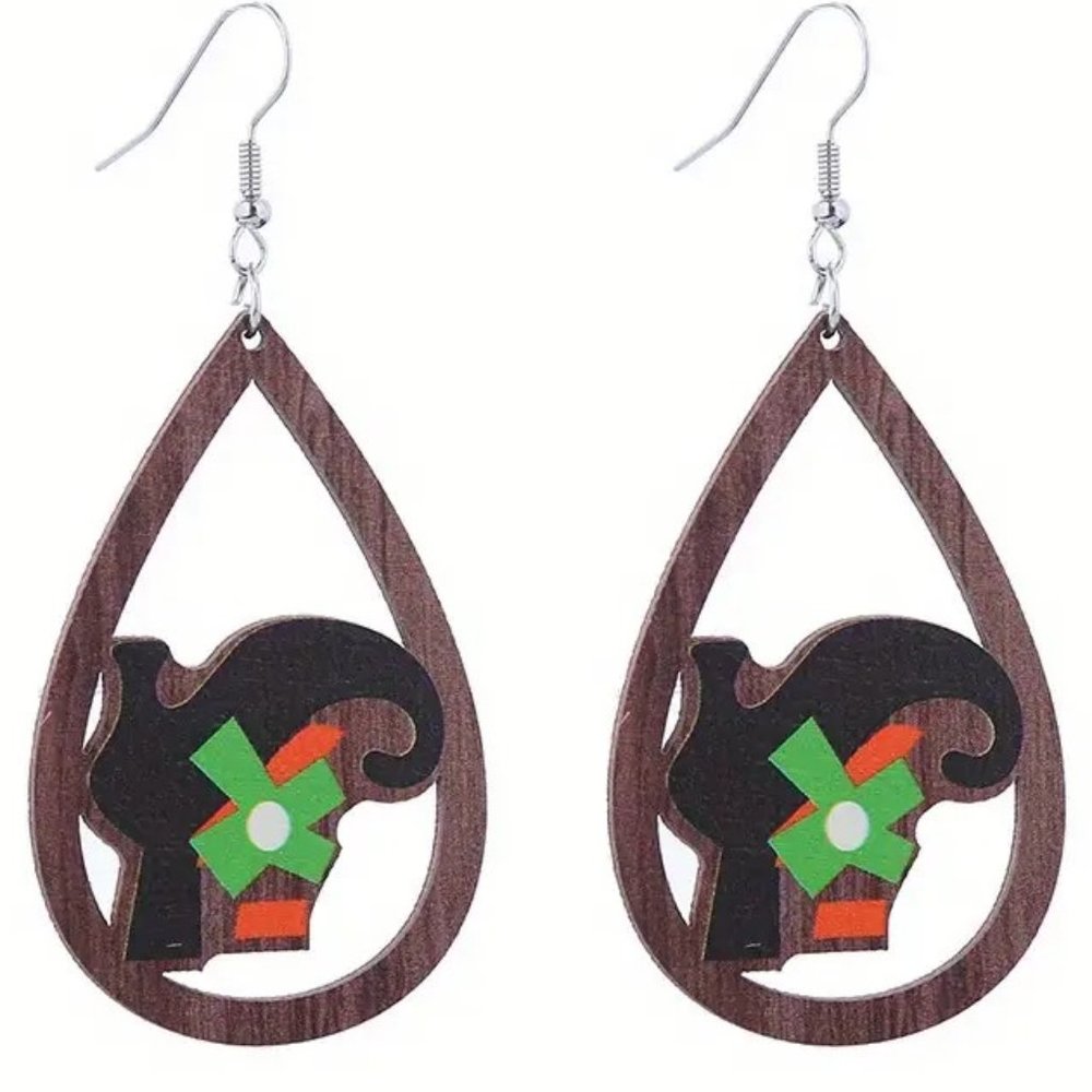 Earrings Halloween Witch Wood Boot Shoe Dangle Spooky Party Costume Whimsicle